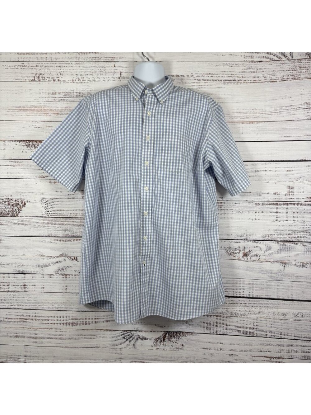 L.L Bean Blue Plaid Button Front 100% Cotton Short Sleeve Shirt
